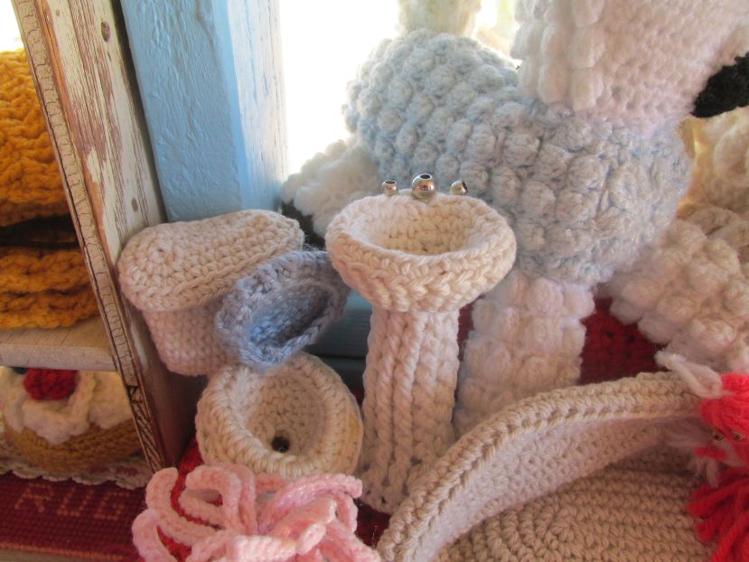crocheted sink and toilet